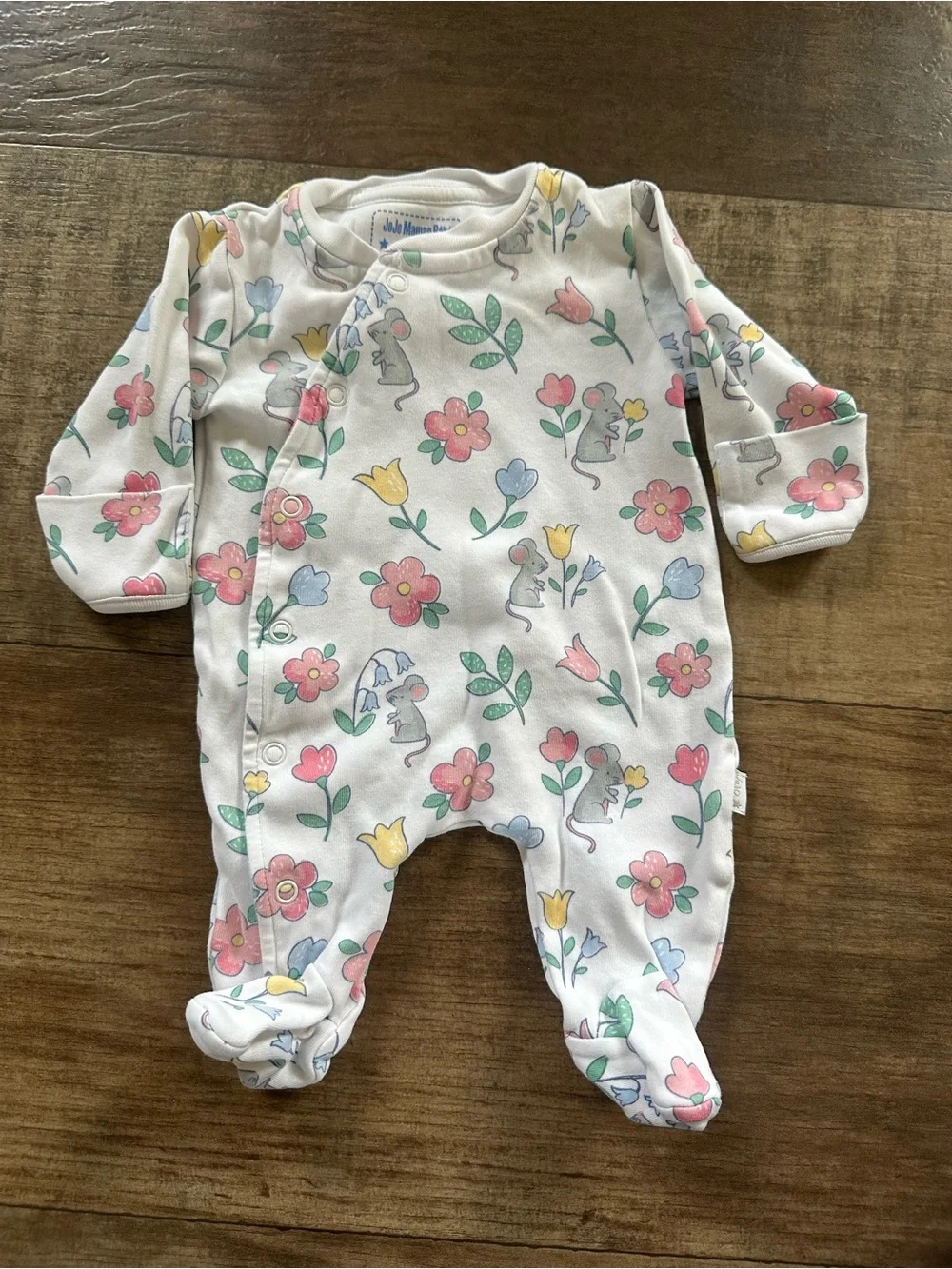 Jojo Maman Bebe floral and mouse snap footie sleep and play
